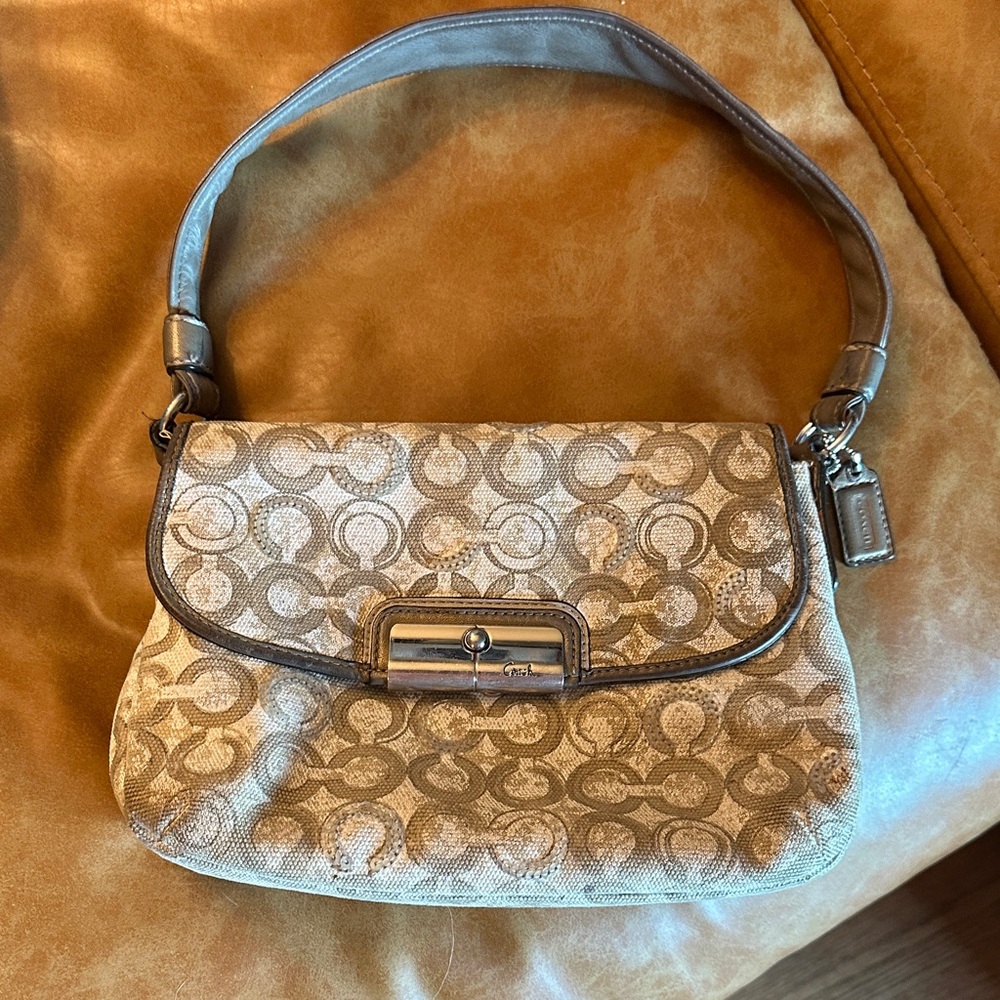 Coach Tan and Silver Shoulder Bag